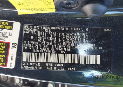 2013 Toyota Venza Le из США, поврежденный, VIN 4T3BA3BBXDU048029